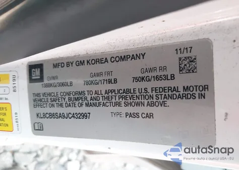 2018 Chevrolet Spark Ls Cvt из США, поврежденный, VIN KL8CB6SA9JC432997